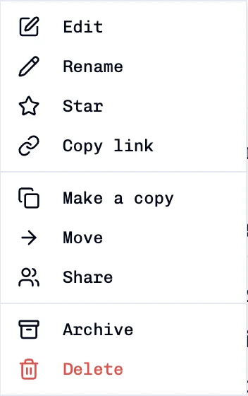 Document actions menu with Archive and Delete as separate actions