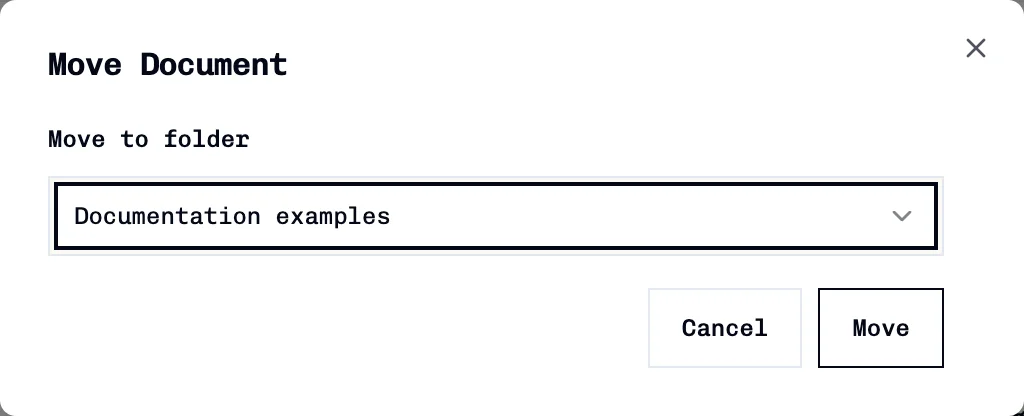 Move Document dialog with Documentation examples selected as the destination