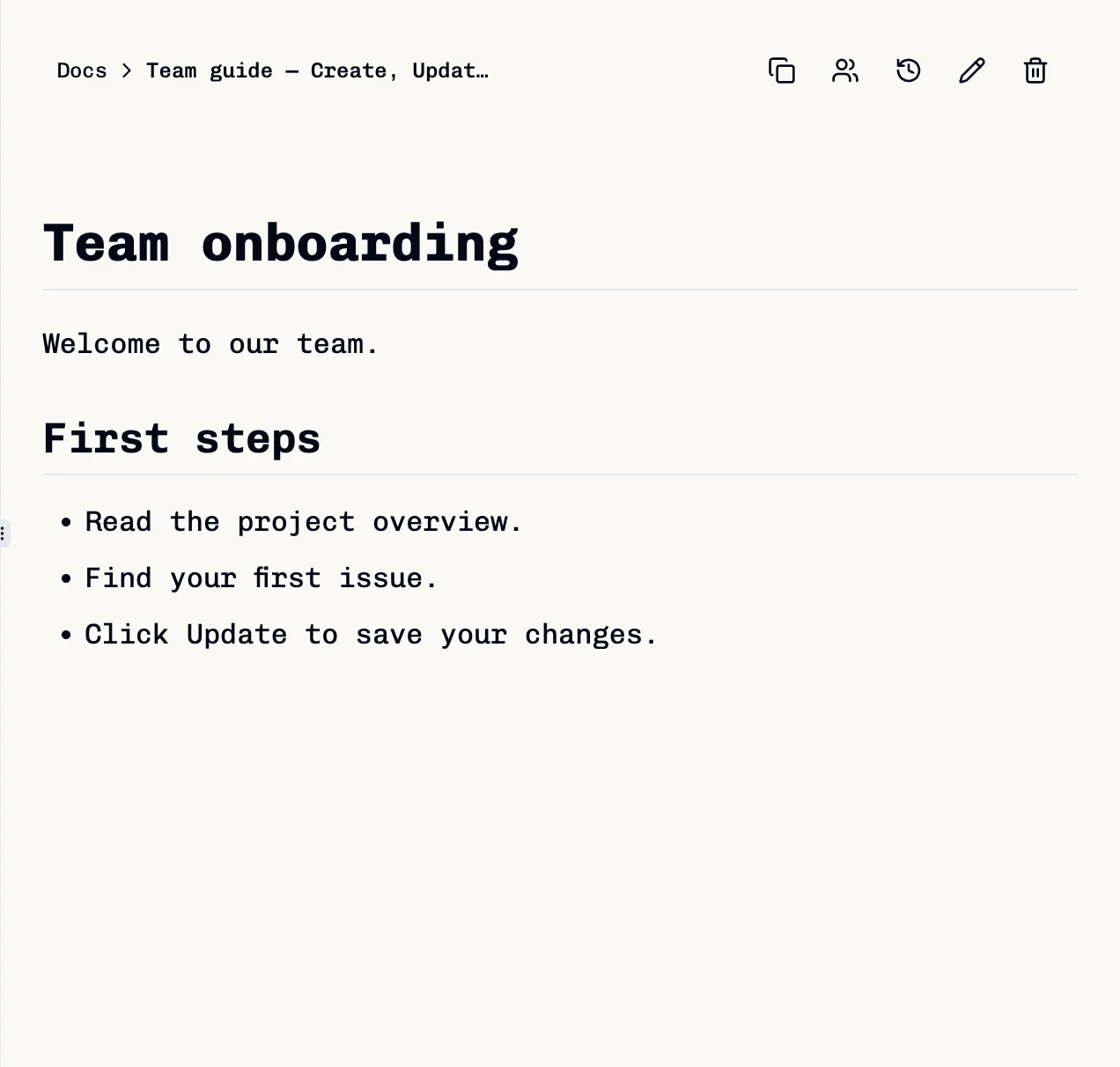 Saved document rendered with headings and numbered steps