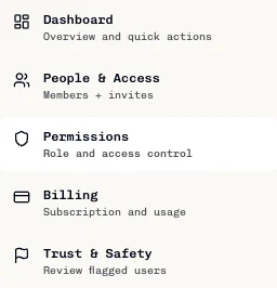 Admin navigation for People & Access and Permissions
