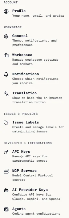 Current Settings navigation