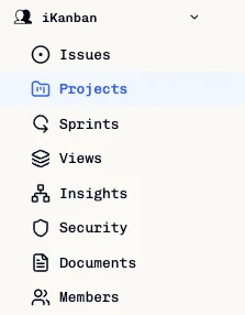 Expanded team sidebar and its navigation entries